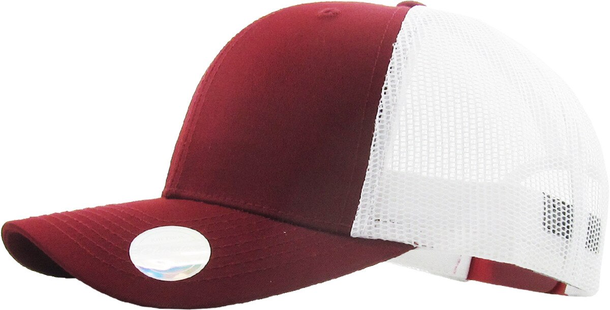 Burgundy White Two Tone Classic 6 Panel Trucker Mesh Snapback Side View